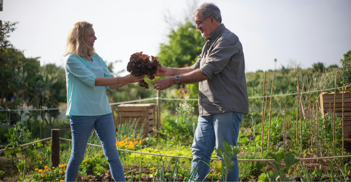 Couple exchanging veg